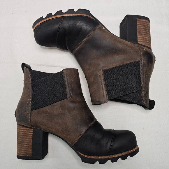 Sorel Addington Chelsea Pull on Ankle Boots Black Brown Leather Women's Size 9 - Picture 6 of 10